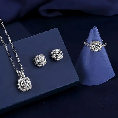 Zirconia Cuboid Jewelry Set – Earrings, Pendant & Ring | Delivery: 5 to 10 business days | Limited stocks available | Hurry before Sold Out