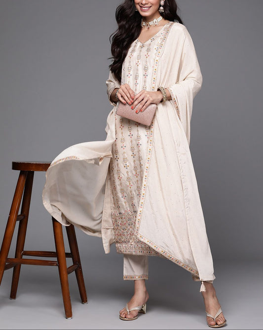 Women Ethnic Motifs Regular Kurta with Trousers & Dupatt-KYAMSTORE