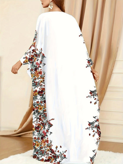 Floral Print Crew Neck Kaftan Abaya | Delivery: 7 to 10 business days | Limited stocks available | Hurry before Sold Out