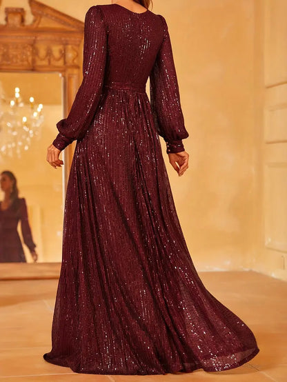 Emerald Green Sequin V-Neck Long Sleeve A-Line Dress | Delivery: 7 to 10 business days | Limited stocks available