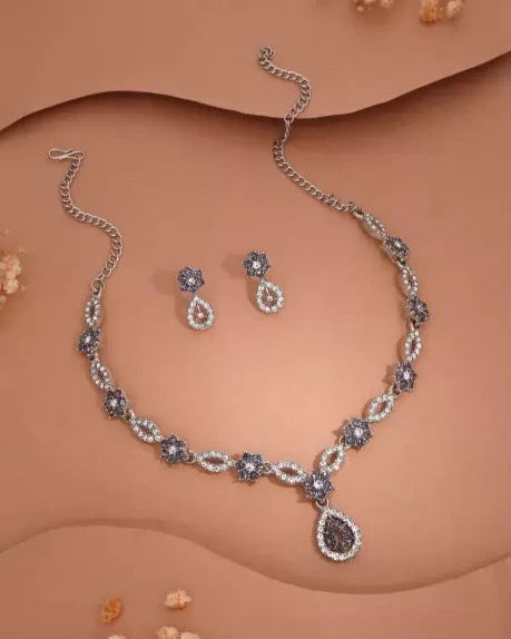 Brass Gold-plated Silver, White, Purple Jewel Set-KYAMSTORE