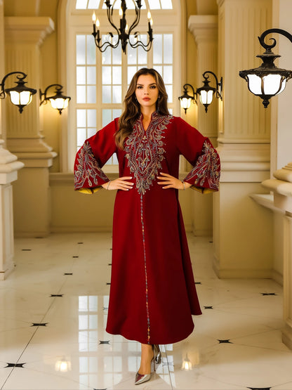 Elegant Red Abaya Kaftan Dress - Long Sleeve | Delivery: 7 to 10 business days | Limited stocks available | Hurry before Sold Out
