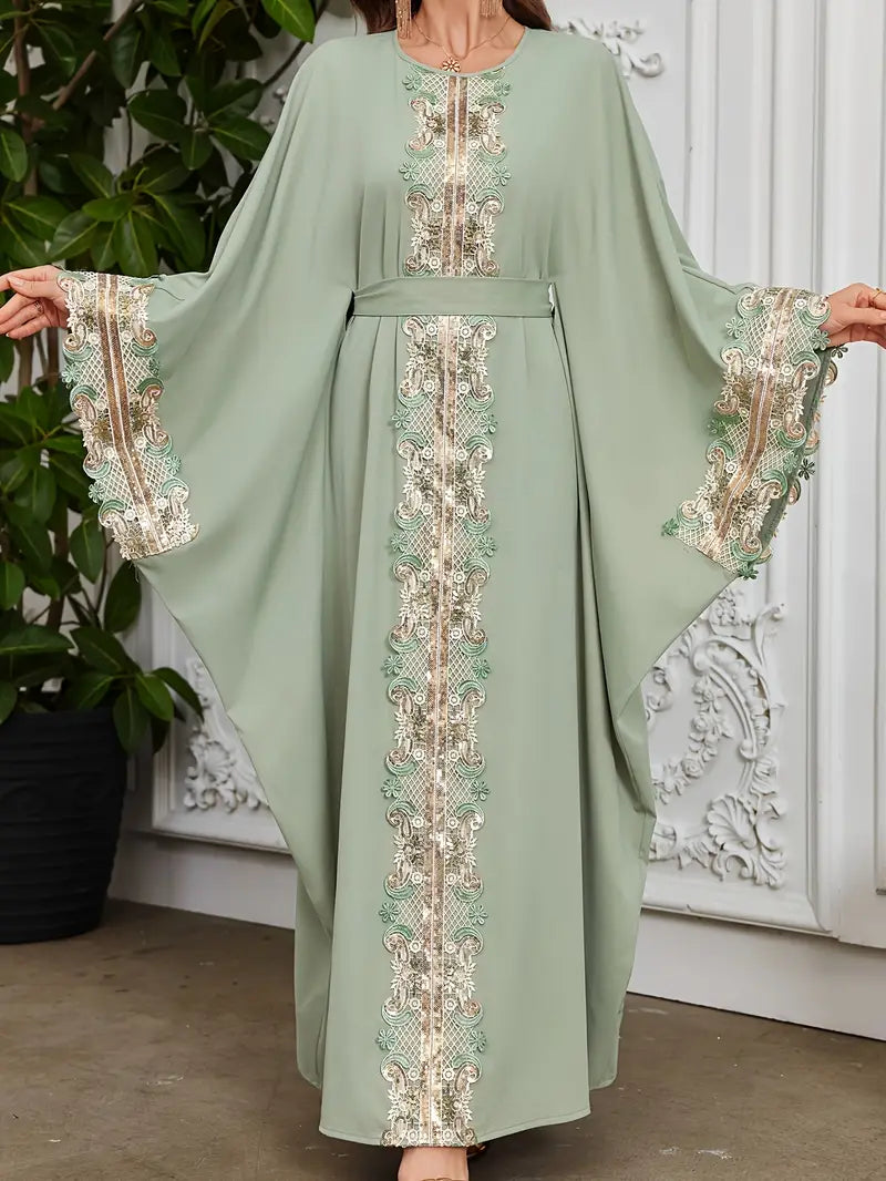 Women's Fashion Elegant Round Neck Tie Belt Arab Dress | Delivery: 7 to 10 business days | Limited stocks available | Hurry before Sold Out