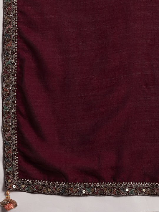 Ethnic Motifs Embroidered Sequinned Straight Kurta With Palazzos & Dupatta-KYAMSTORE