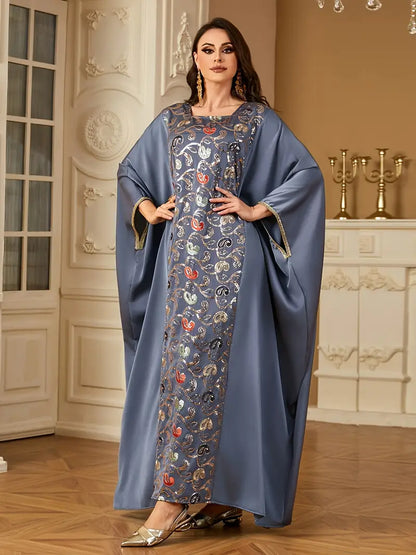 Batwing Sleeve Square Collar Sequin Arabic Long Dress | Delivery: 7 to 10 business days | Limited stocks available | Hurry before Sold Out