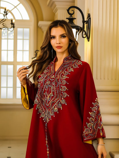 Elegant Red Abaya Kaftan Dress - Long Sleeve | Delivery: 7 to 10 business days | Limited stocks available | Hurry before Sold Out