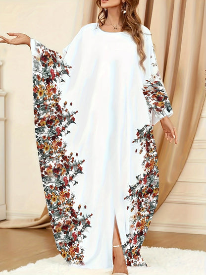 Floral Print Crew Neck Kaftan Abaya | Delivery: 7 to 10 business days | Limited stocks available | Hurry before Sold Out