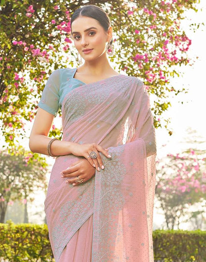 Embroidered, Embellished Bollywood Chiffon, Georgette Saree  (Pink, Blue, Silver) | Delivery: 10 to 12 business days | Limited stocks available