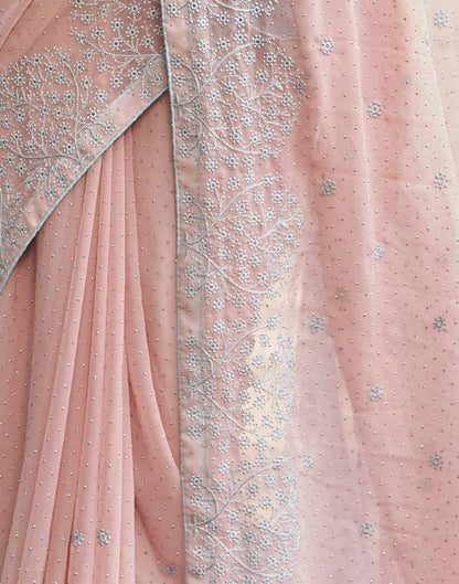 Embroidered, Embellished Bollywood Chiffon, Georgette Saree  (Peach, Blue, Silver) | Delivery: 10 to 12 business days | Limited stocks available