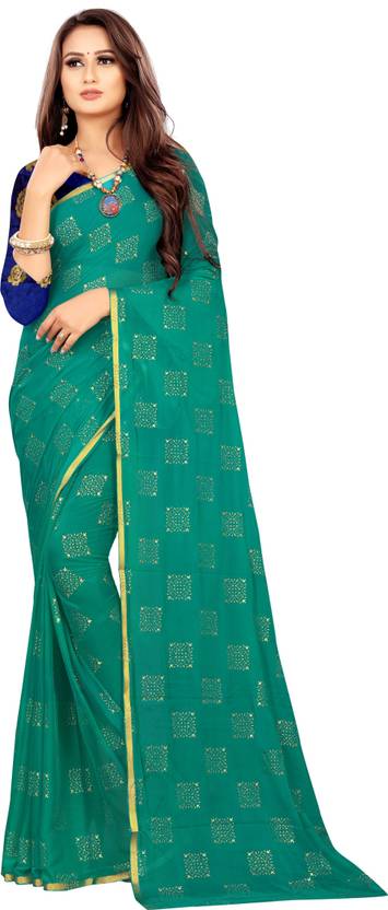 Printed Bollywood Chiffon Saree (Dark Green) | Delivery: 10 to 12 business days | Limited stocks available
