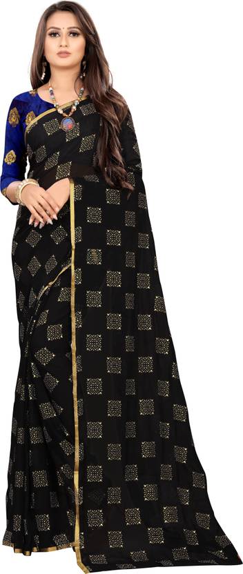 Printed Bollywood Chiffon Saree (Black) | Delivery: 10 to 12 business days | Limited stocks available