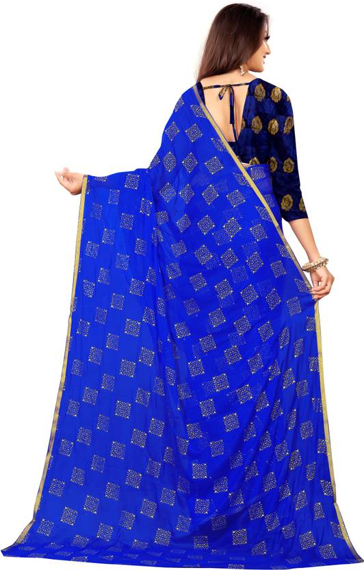 Printed Bollywood Chiffon Saree (Blue) | Delivery: 10 to 12 business days | Limited stocks available