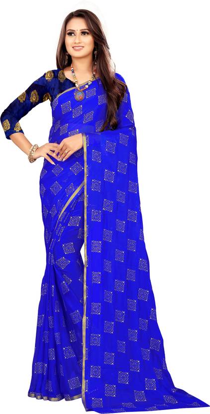 Printed Bollywood Chiffon Saree (Blue) | Delivery: 10 to 12 business days | Limited stocks available