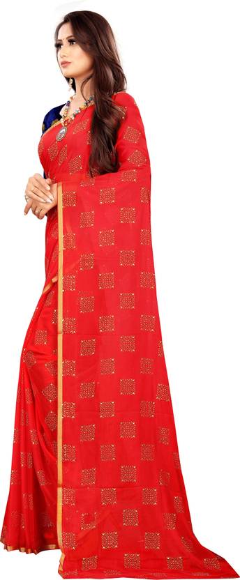 Printed Bollywood Chiffon Saree (Red) | Delivery: 10 to 12 business days | Limited stocks available