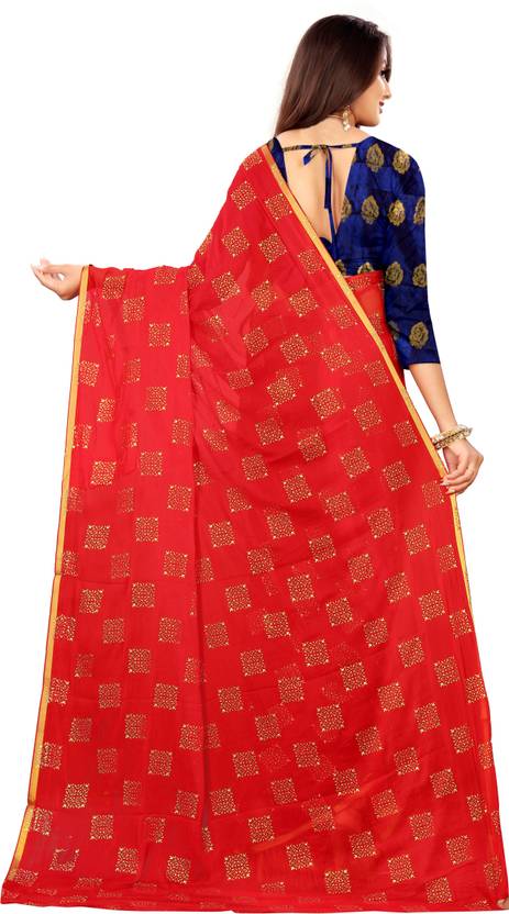 Printed Bollywood Chiffon Saree (Red) | Delivery: 10 to 12 business days | Limited stocks available