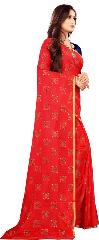 Printed Bollywood Chiffon Saree (Red) | Delivery: 10 to 12 business days | Limited stocks available
