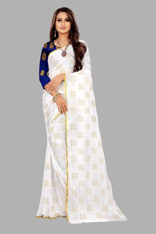 Printed Bollywood Chiffon Saree (White) | Delivery: 10 to 12 business days | Limited stocks available