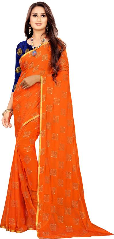 Printed Bollywood Chiffon Saree (Orange) | Delivery: 10 to 12 business days | Limited stocks available
