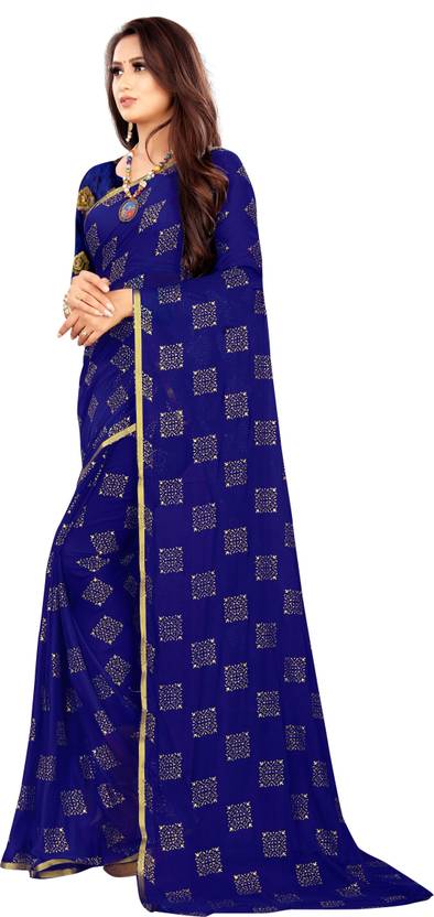 Printed Bollywood Chiffon Saree (Dark Blue) | Delivery: 10 to 12 business days | Limited stocks available