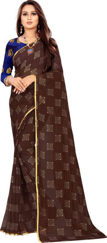 Printed Bollywood Chiffon Saree (Brown) | Delivery: 10 to 12 business days | Limited stocks available