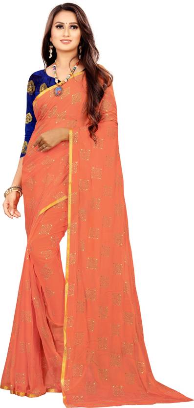 Printed Bollywood Chiffon Saree (Peach) | Delivery: 10 to 12 business days | Limited stocks available