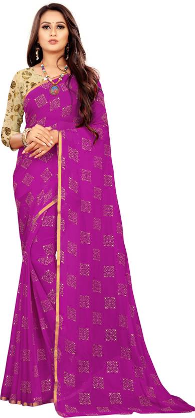 Printed Bollywood Chiffon Saree (Magenta) | Delivery: 10 to 12 business days | Limited stocks available