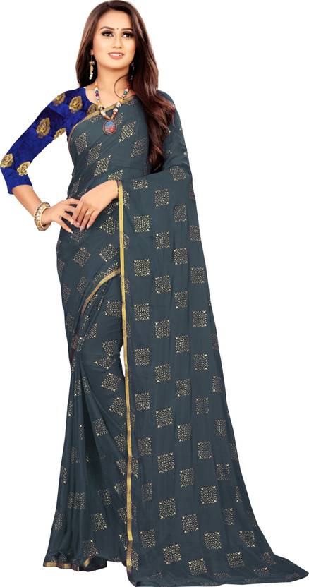Printed Bollywood Chiffon Saree (Grey) | Delivery: 10 to 12 business days | Limited stocks available