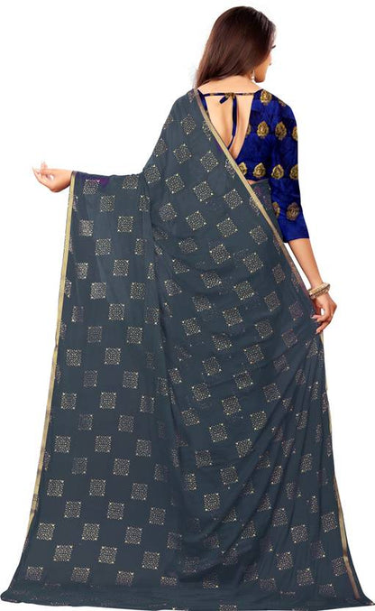 Printed Bollywood Chiffon Saree (Grey) | Delivery: 10 to 12 business days | Limited stocks available