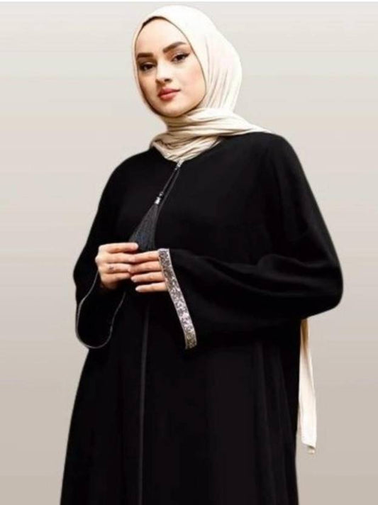 Cotton Silk Self Design Burqa With Hijab