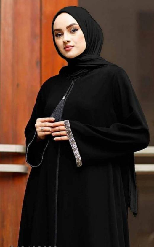 Cotton Silk Self Design Burqa With Hijab