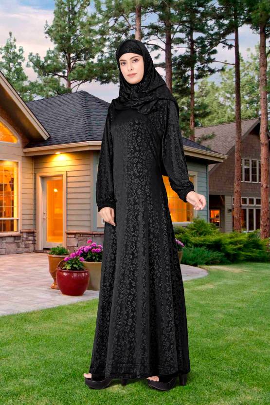 Polyester Solid Burqa With Hijab
