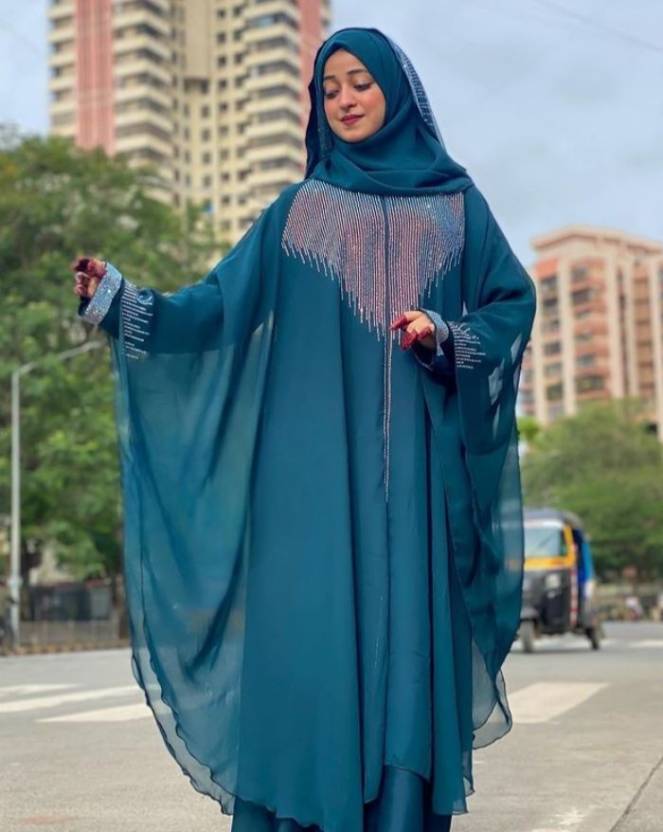 Polyester Self Design Burqa With Hijab
