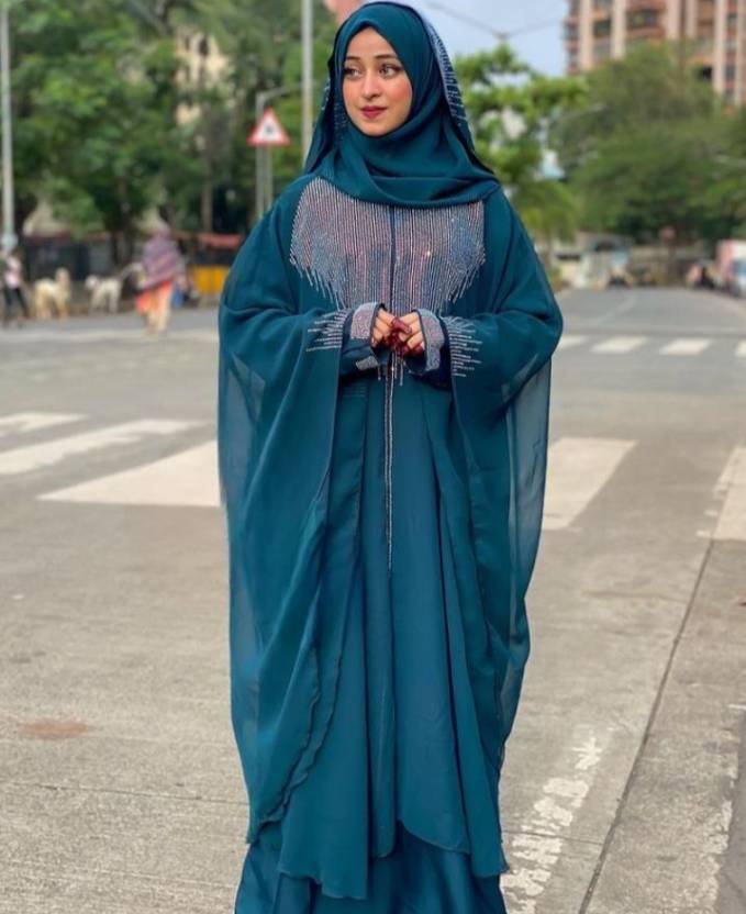 Polyester Self Design Burqa With Hijab