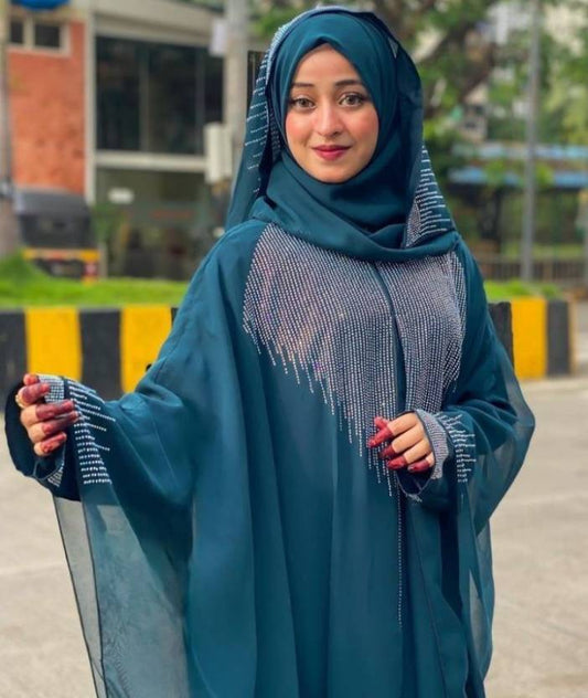 Polyester Self Design Burqa With Hijab