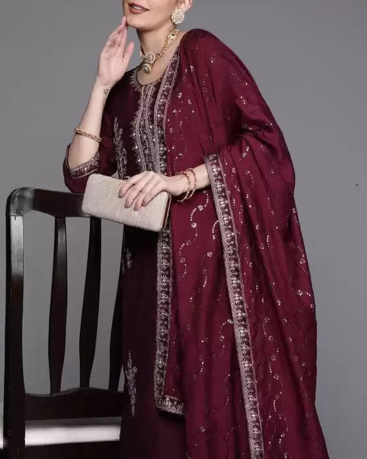 Women Cotton Blend Kurta Pant Dupatta Set-KYAMSTORE