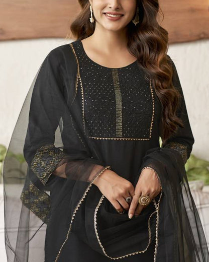 Women Cotton Blend Kurta Pant Dupatta Set-KYAMSTORE