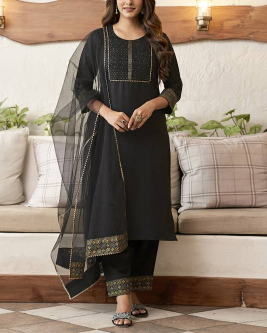 Women Cotton Blend Kurta Pant Dupatta Set-KYAMSTORE