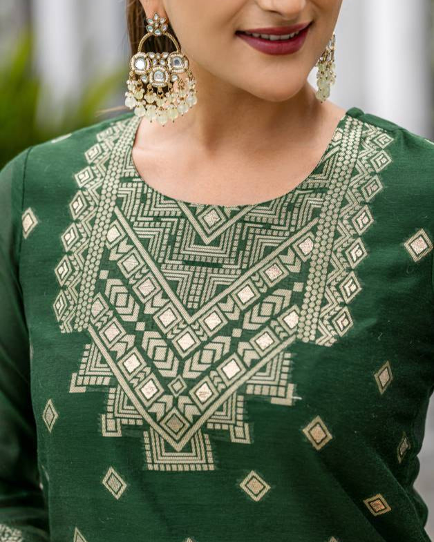 Women Silk Blend, Jacquard Kurta Pant Dupatta Set-KYAMSTORE