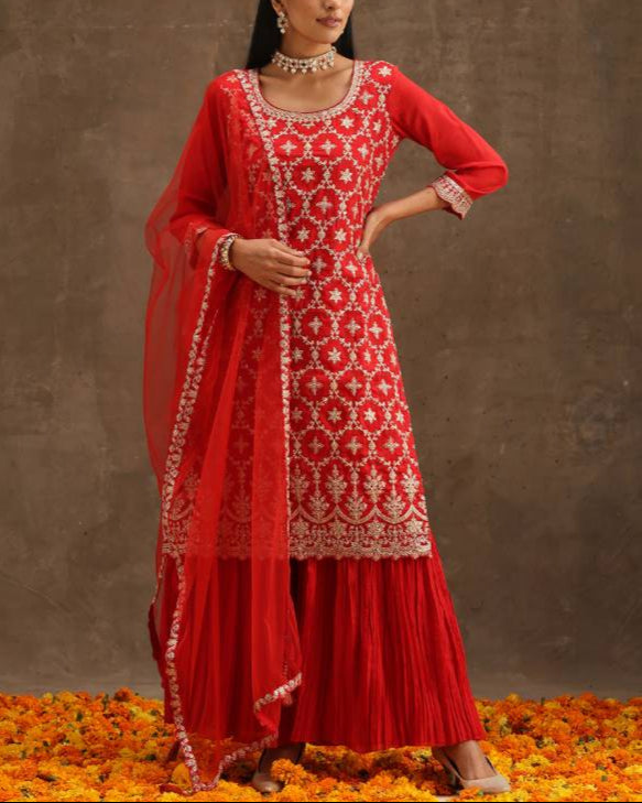 Women Silk Blend Kurta Sharara Set-KYAMSTORE