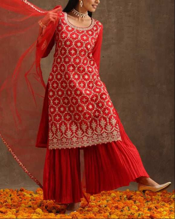 Women Silk Blend Kurta Sharara Set-KYAMSTORE