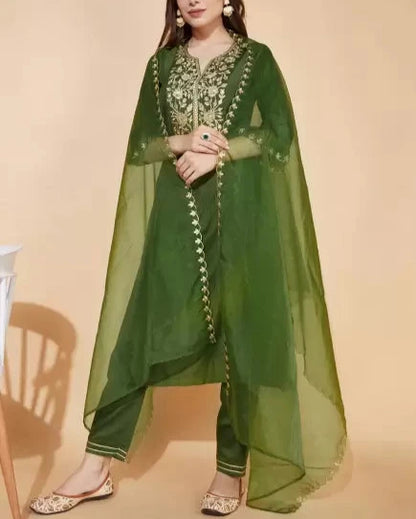 Women Cotton Blend Kurta Pant Dupatta Set-KYAMSTORE
