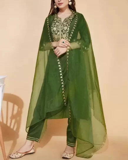 Women Cotton Blend Kurta Pant Dupatta Set-KYAMSTORE