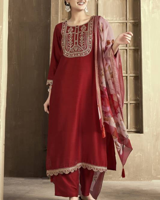 Women Silk Blend Kurta Pant Dupatta Set-KYAMSTORE