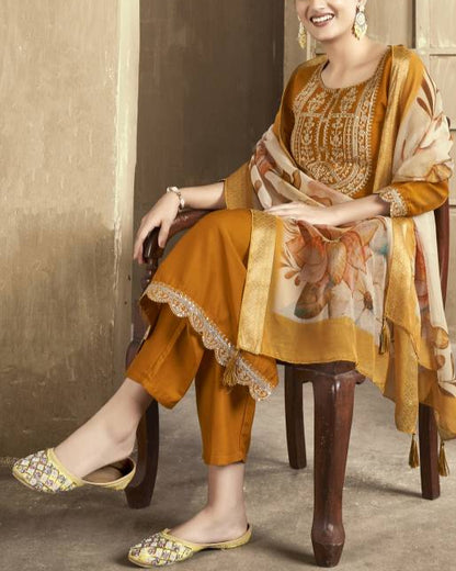 Women Silk Blend Kurta Pant Dupatta Set-KYAMSTORE