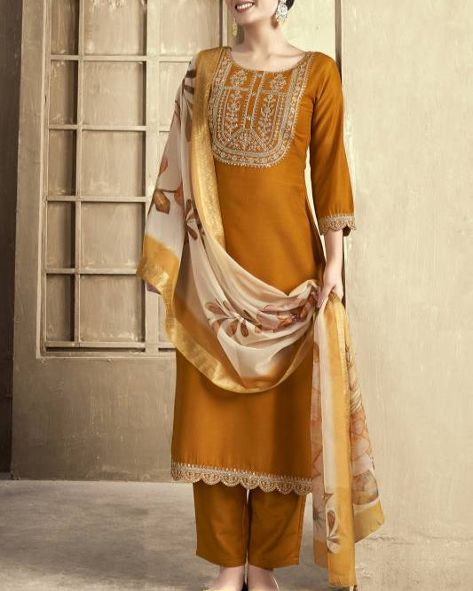 Women Silk Blend Kurta Pant Dupatta Set-KYAMSTORE