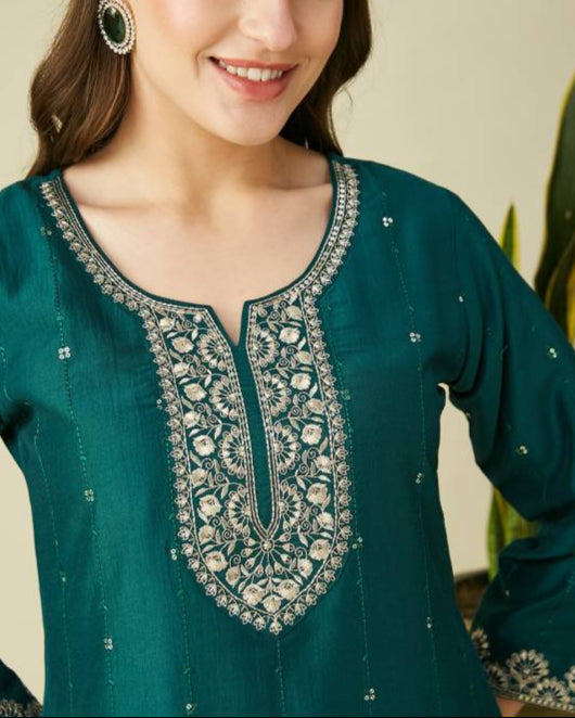 Women Muslin Kurta Pant Dupatta Set-KYAMSTORE