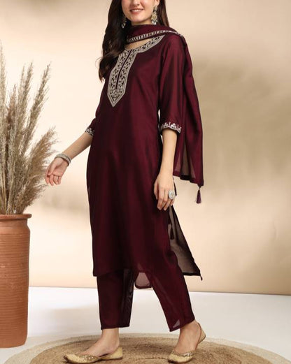 Women Silk Blend Kurta Pant Dupatta Set-KYAMSTORE