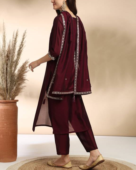 Women Silk Blend Kurta Pant Dupatta Set-KYAMSTORE
