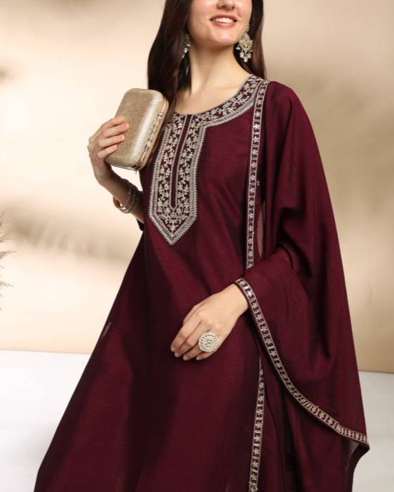 Women Silk Blend Kurta Pant Dupatta Set-KYAMSTORE