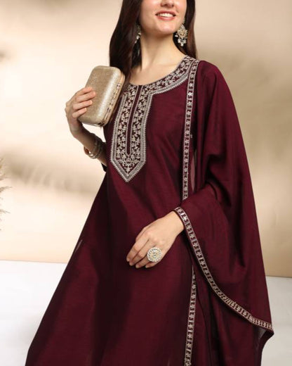 Women Silk Blend Kurta Pant Dupatta Set-KYAMSTORE